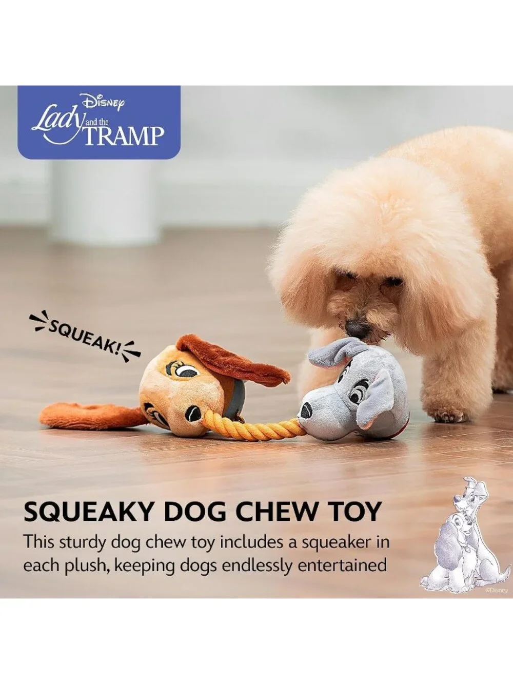 Disney for Pets Lady and the Tramp Rope Pet Toy 14in Dog Toys Rope Tug Toy New